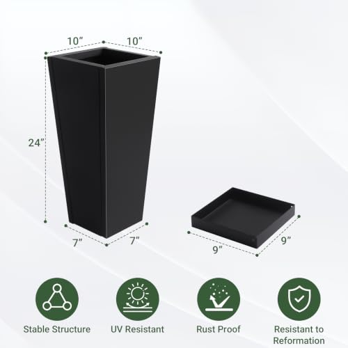 24" Metal Tall Outdoor Planters Set of 2, Durable & Wealtherproof - size: 24" H