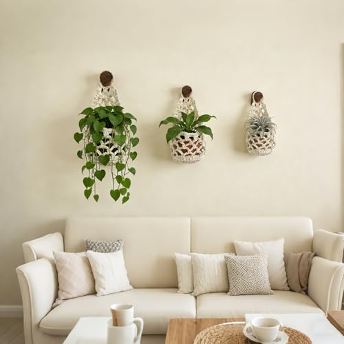 Macrame Plant Hanger Set of 2, Boho Wall Hanging Planter for up to 6" Pots - color: 2 Pcs White, size: 6 Inch