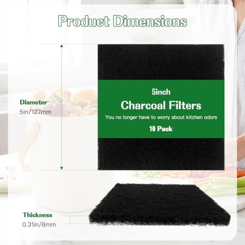 Compost Bin Carbon Filter Refills – 10 Pack Square 5x5 Activated Charcoal, Long-Lasting