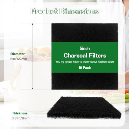 Compost Bin Carbon Filter Refills – 10 Pack Square 5x5 Activated Charcoal, Long-Lasting