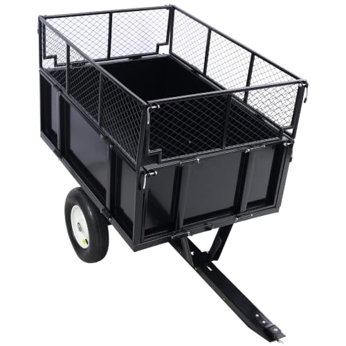 ATV Trailer Steel Dump Cart, 750lbs 22 Cubic Feet Utility Trailer Lawn Garden Trailer with Heavy Duty Tow Behind Carts and Removable Sides for Tractors, ATV, UTV, Lawn Mowers