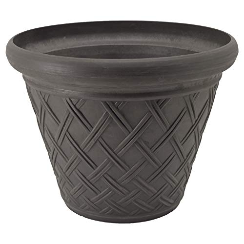 PSW Pot Collection Basket Weave Planter Pot for Indoor and Outdoor Plants and Gardens, 18-inch, Dark Charcoal - color: Dark Charcoal, size: 18 by 14-Inch