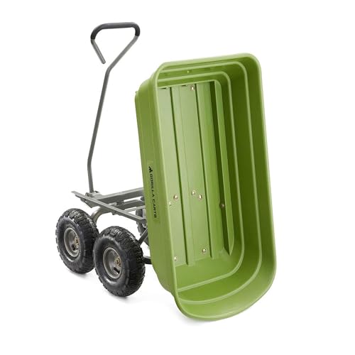 Gorilla Carts 600-Pound Capacity Heavy Duty Poly Yard Garden Steel Quick Dump Utility Wheelbarrow Wagon Cart with Straight Pull Handle, Green, Model GOR4G-COM - size: 4-Cubic Feet, style: Pneumatic-Green