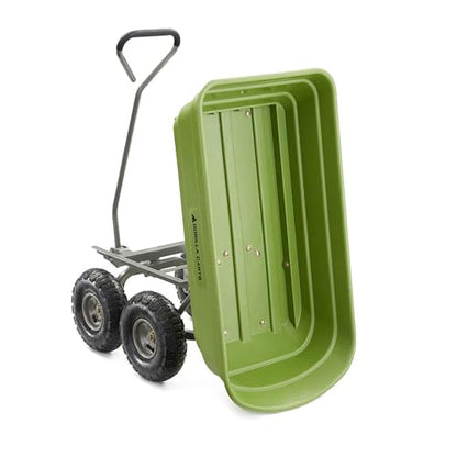 Gorilla Carts 600-Pound Capacity Heavy Duty Poly Yard Garden Steel Quick Dump Utility Wheelbarrow Wagon Cart with Straight Pull Handle, Green, Model GOR4G-COM - size: 4-Cubic Feet, style: Pneumatic-Green