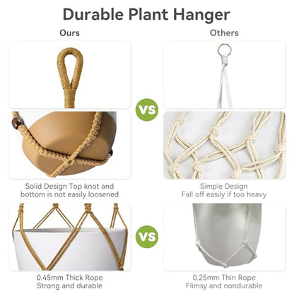 USLAI Macrame Plant Hanger, for Up to 15 Inch Pots, 35 Inch, Brown, 3 Pack - color: 35+35+35 Inch - Brown
