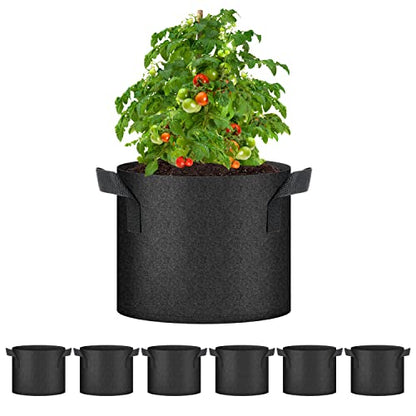 HealSmart 6-Pack 5 Gallon Nonwoven Grow Bags, Aeration Fabric Pots with Handles, Suitable for Garden Fruits, Vegetables and Flowers, Black - color: Black, 6 Pack, size: 5 Gallon