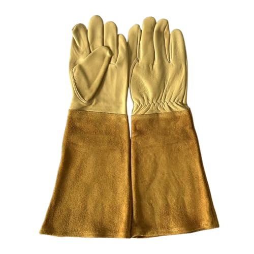 Long Leather Gardening Gloves Unisex, Thorn-Proof Gauntlet Yard Work Gloves for Pruning & Digging - size: Medium