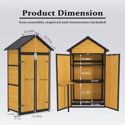 Space-Saving Outdoor Storage Cabinet with Fold-Down Table - color: Brown - 39.96 X 23.23 X 69.50 Inch