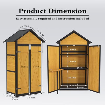 Space-Saving Outdoor Storage Cabinet with Fold-Down Table - color: Brown - 39.96 X 23.23 X 69.50 Inch