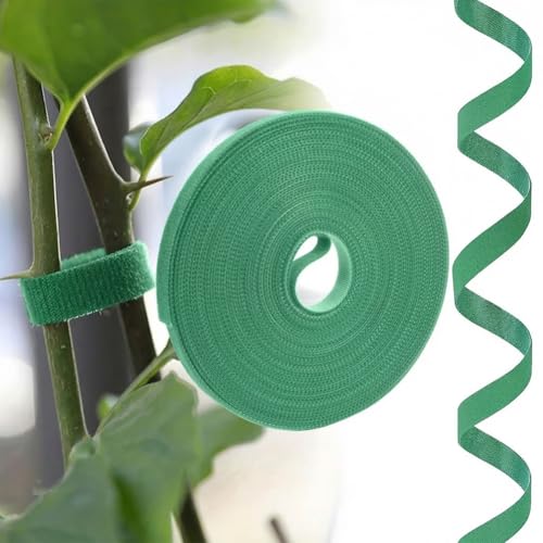 Green Garden Tape Plant Ties, 12mm x 1m Roll of Reusable Hook and Loop Straps for Supporting Climbing Plants, Tomatoes, Vines, Adjustable and Non-Slip