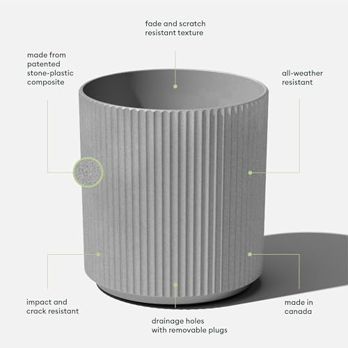 Veradek Mason Series Demi Planter - Large Round Planter for Indoor or Outdoor Patio/Balcony | Made from Plastic & Concrete with Drainage Holes | Modern Décor for Flowers, Trees, Tall Plants - color: Gray, size: 20 inch