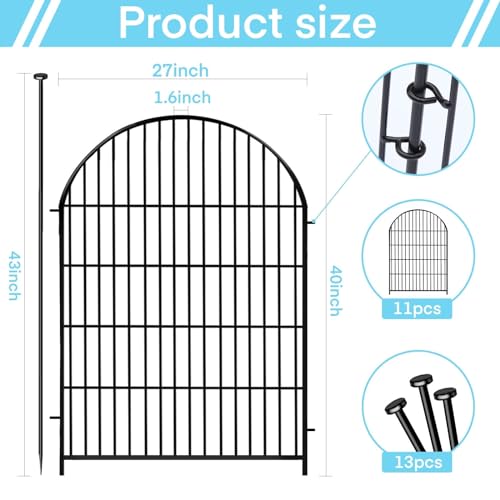Tall Garden Fence with Gate 40 in(H)x26.2 Ft(L), 12 Panels Dog Fence Outdoor for Yard, No Dig Garden Fence Border,Heavy Duty Metal Temporary Rabbit Dog Fences Animal Barrier for Outdoor Yard - size: 40''(H)-12panels-26.2ft(L)