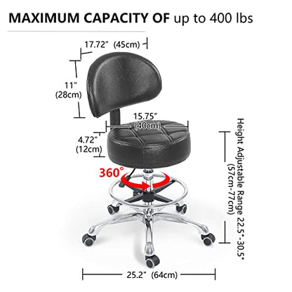Grace&Grace Height Adjustable Swivel Stool with Extra Large Extra Thick Seat for Ultimate Comfort for Salon, Studio, Shop, Kitchen - style: Royal with Back