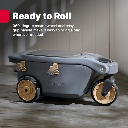 Step2 EverTough Garden Hopper Rolling Gardening Cart with Seat, Heavy-Duty Wheels, Tool Storage, Durable Resin Yard Wagon, Easy to Clean, 300 lb Capacity