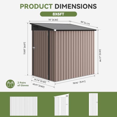 Aoxun 4x6 FT Lean-to Metal Storage Shed,Sloped Roof Outdoor Garden Cabinet - size: 4x6 FT