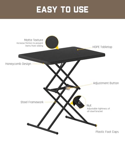 FanttikOutdoor Small Folding Table Quick Adjust 3 Heights, TV Tray, Dining - color: Black