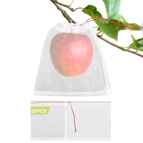 Mesh Fruit Bags, 50pcs 6x6 Inch Fruit Netting Bags with Drawstring for Plant Vegetables Fruit, Garden Fruit Protection Against Bird Insects Mosquito Pest Bug - size: 6"x6"/Pack of 50