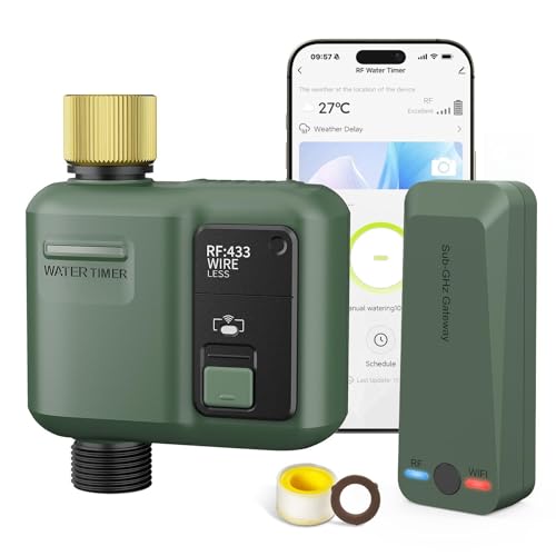 WiFi Water Timer for Garden Hose, Smart Sprinkler Controller with 984ft RF Range, Smart Lawn Watering System Irrigation Timer, APP/Voice Control, Rain Delay, Manual Irrigation (Brass Inlet) - style: 1 Pc