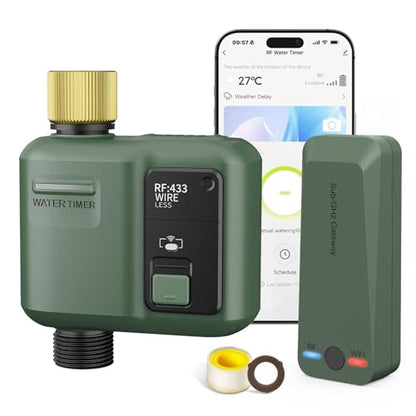 WiFi Water Timer for Garden Hose, Smart Sprinkler Controller with 984ft RF Range, Smart Lawn Watering System Irrigation Timer, APP/Voice Control, Rain Delay, Manual Irrigation (Brass Inlet) - style: 1 Pc