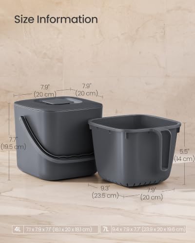 SONGMICS Compost Bin for Kitchen Counter, Plastic, 1.8-Gallon (7 L) - color: Dark Gray, size: 1.8 gallons (7L)