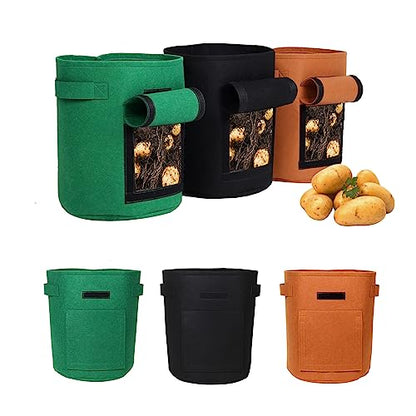 6-Pack 10 Gallon Grow Bags with Harvest Window, Thickened Fabric Plant Pots for Vegetables Potato Tomatoes Outdoor Gardening Containers with Reinforced Handles Mix (2xBlack,Green,Orange) - size: 10GAL-MIX