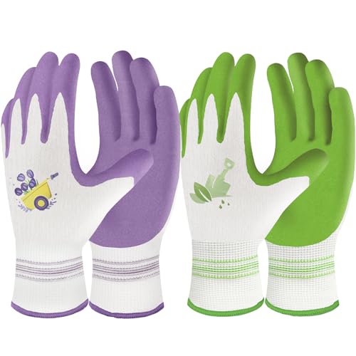 Velway 2 Pairs Gardening Gloves for Women - Breathable Rubber Coated Garden Work Gloves - Outdoor Protective Yard Gloves with Grip Gardening Gifts - Purple & Green Large - color: Green+purple, size: Large-2Pack