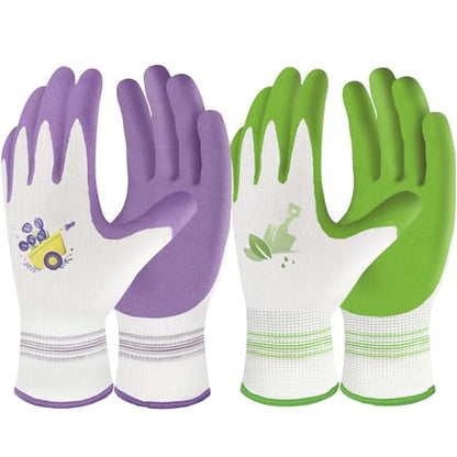 Velway 2 Pairs Gardening Gloves - Breathable Rubber Coated Women's Garden Work Gloves - Purple & Green Medium - color: Green+purple, size: Medium-2Pack