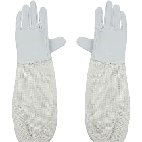Luwint Premium Goatskin Beekeeping Gloves, Bee Beekeeper Gloves with 3 Layers Ventilated Mesh Sleeve and Elastic Cuffs - size: Medium