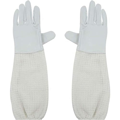 Luwint Premium Goatskin Beekeeping Gloves, Bee Beekeeper Gloves with 3 Layers Ventilated Mesh Sleeve and Elastic Cuffs - size: Medium