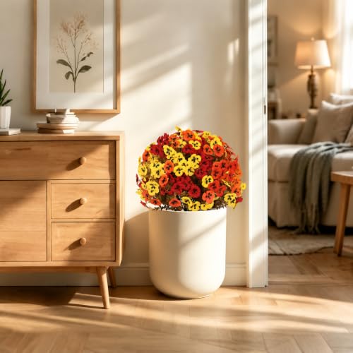 24" Artificial Fall Pansy Flowers for Outdoors, Faux Topiary Potted Plants - color: Pansy Yellow-orange-red