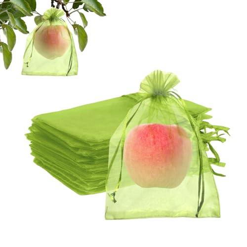 100PCS Fruit Protection Bags, 6x9 Inch Green Fruit Netting Cover Bags Drawstring Mesh Fruit Protectors Pest Barrier for Plant Fruit Flower Veggies Garden - size: 6x9 inches