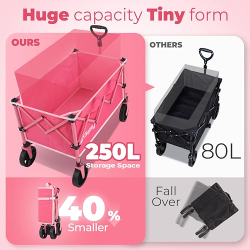 Sekey Collapsible Wagon, 300 lb Capacity, 29 in Cargo Bed, Compact Fold - color: Pink, size: 300lbs