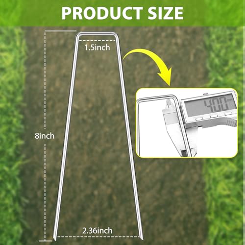 Landscape Staples 8 Inch, 12/25/50/100 Pack U-Shaped Galvanized Garden Stakes, 8 Gauge Heavy Duty Ground Stakes for Outdoor Decorations, Fixed Irigation Tubing, Fence,Weed Barrier Fabric - size: 8inch