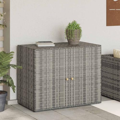 Outdoor Garden Storage Cabinet, Poly Rattan Tool Organizer Box with 2 Doors, Weather Resistant Backyard Storage Chest for Patio, Deck, and Balcony, Grey - color: Grey