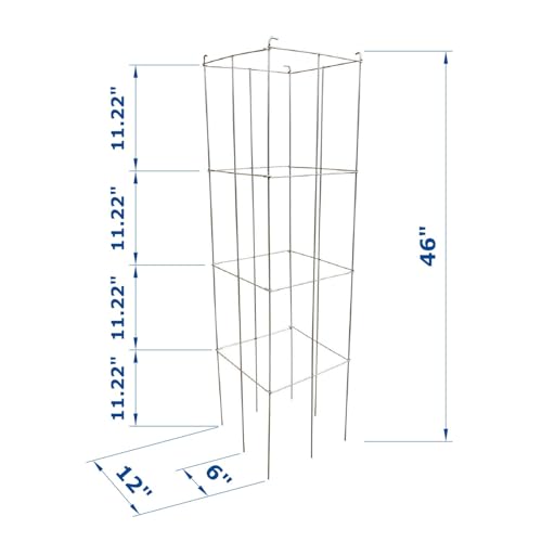 46" Height 12" Width 5PCS Galvanized Square Folding Tomato Cage,Plant Support Stake Tower - size: 12*46inch Sq-Galvanized-5Pack