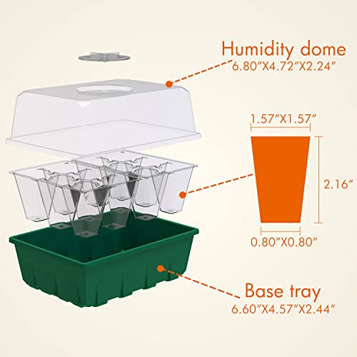 Gardzen 10 Pack Seed Starter Trays with Dome and Green Base 120 Cell - size: 12-Cell Clear 10-Pack