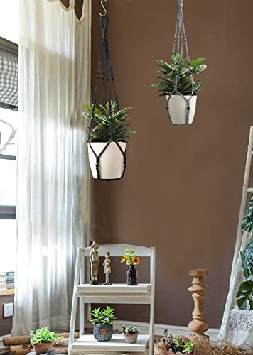 Macrame Plant Hanger Indoor Hanging with Wood Beads Macrame Planters No Tassel for Indoor Outdoor Boho Home Decor 35 Inch (Gray,1pc) - color: Gray