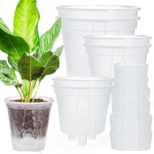 yarlung 6 Pack Self Watering Pots for Indoor Plants with Reservoir Tray and Holes, Clear Plastic Self Watering Planters for Outdoor Plants Flowers, Round 4.75" 6" 7"
