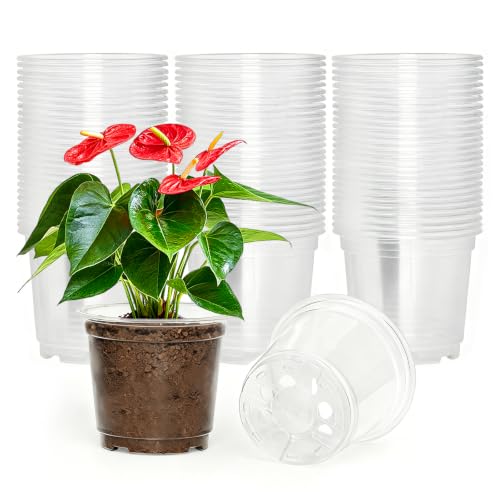 JNYONG 120 Pack 4 Inch Clear Nursery Pots with Drainage Hole - size: 4 Inch 120 pack