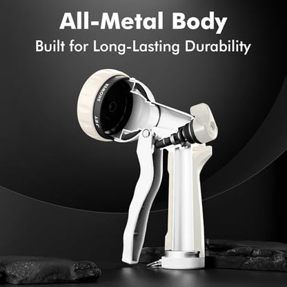 RESTMO Garden Hose Nozzle, Heavy Duty Metal Water Hose Nozzle with 7 Adjustable Spray Patterns, High Pressure Hand Sprayer with Flow Control, Best for Watering Plant & Lawn, Washing Car & Pet, White - color: White
