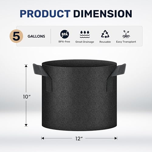 Simple Deluxe Grow Bags 5 Gallon 10 Pack Planter Pots with Handles, Thickened Nonwoven Fabric Aeration Cloth Bag, Heavy Duty Gardening for Tomoato, Potato, Vegetable, Herbs and Flowers, Black - color: 10 Pack, size: 5 Gallon 2025Version