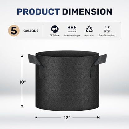 Simple Deluxe Grow Bags 5 Gallon 5 Pack Planter Pots with Handles, Thickened Nonwoven Fabric Aeration Cloth Bag, Heavy Duty Gardening for Tomoato, Potato, Vegetable, Herbs and Flowers, Black - color: 5 Pack, size: 5 Gallon 2025Version