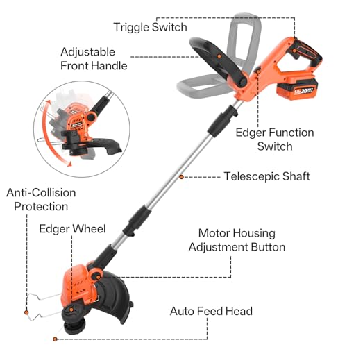 MAXLANDER 20V 13" Lawn Mower&12" Weed Wacker Combo,2×4.0Ah Battery&Charger - color: Black