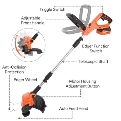 MAXLANDER 20V 13" Lawn Mower&12" Weed Wacker Combo,2×4.0Ah Battery&Charger - color: Black