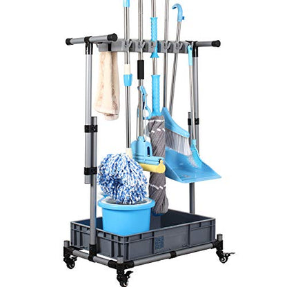 Broom And Mop Holder Put Wet Movable Floor-Mounted Mop Rack Floor Standing Cleaning Tool Cart Storage For Garden Garage Schools, Hospitals, Factories, Hotels,Property Companies - size: 10slots