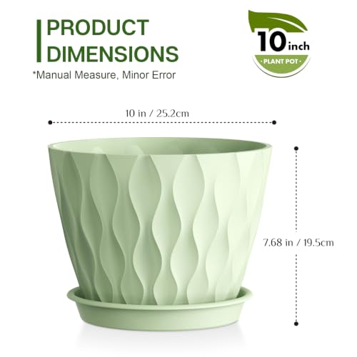 Plant Pots for Indoor Plants 1 Pack 10" Planters with Drainage Holes - color: Green, size: 10 in 1pcs