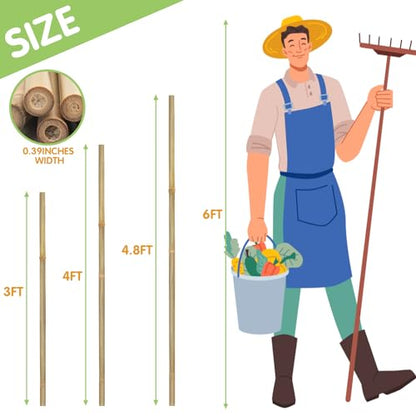 GAGINANG Natural Bamboo Garden Stakes, 4.8FT Trellis Plant Support 20Pcs - size: 4.8Ft,Pack of 20