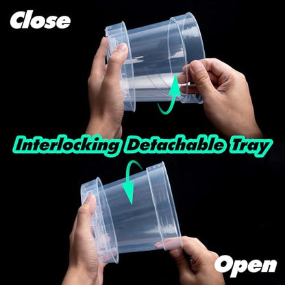 6 Inch Clear Plastic Plant Pot with Drainage Holes, Interlocking & Detachable Tray - Deep Saucer - Durable BPA-Free Plastic, Transparent Design, Raised Base for Airflow, Set of 6, 92-X-A-5 - size: 6" x 5.5"