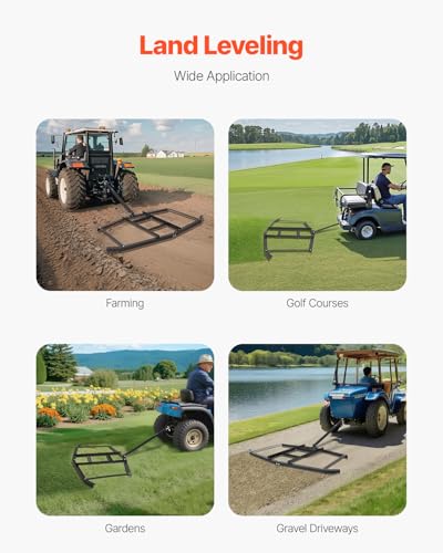 VEVOR Drag Harrow, 74" Width Tow Behind Drag Harrow, Q235 Steel Driveway Grader with Adjustable Bars & Pin Hitch, Support up to 50 lbs, Tractor Driveway Harrow for ATVs, UTVs, Garden Lawn Tractors - size: 74 in