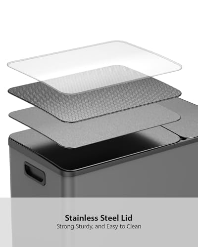 Lovewind Double Trash Can Kitchen, 13+5.5 Gallon Stainless Steel Dual Trash and Recycle Bin Combo with Silent Close Lid, Heavy-Duty Foot Pedal, Easy to Clean Garbage Can for Large Families, Grey - color: Grey, size: 13+5.5 Gallon